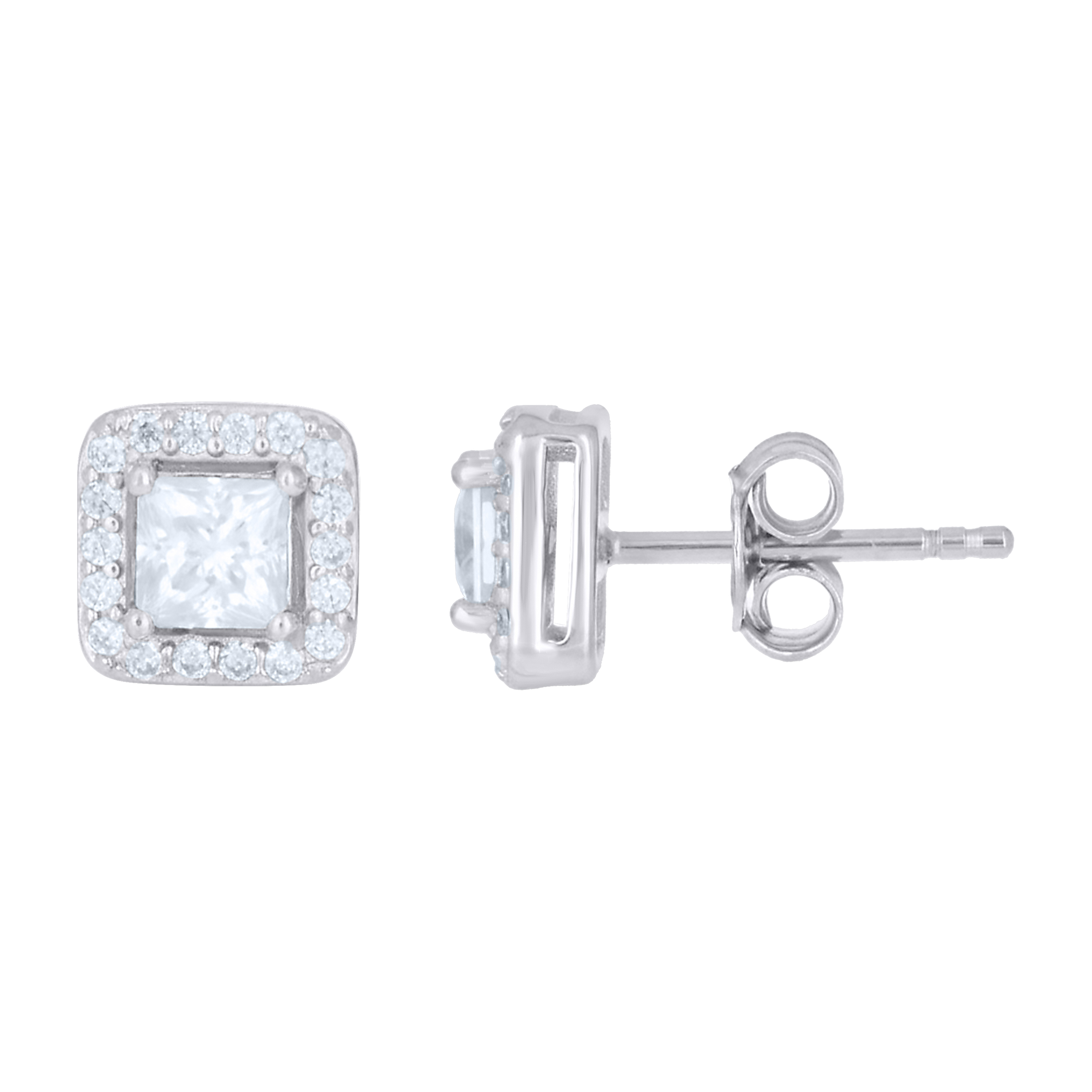 925 Sterling Silver Princess-Cut Rnd 1.04ct Moissanite Square Stud Earrings